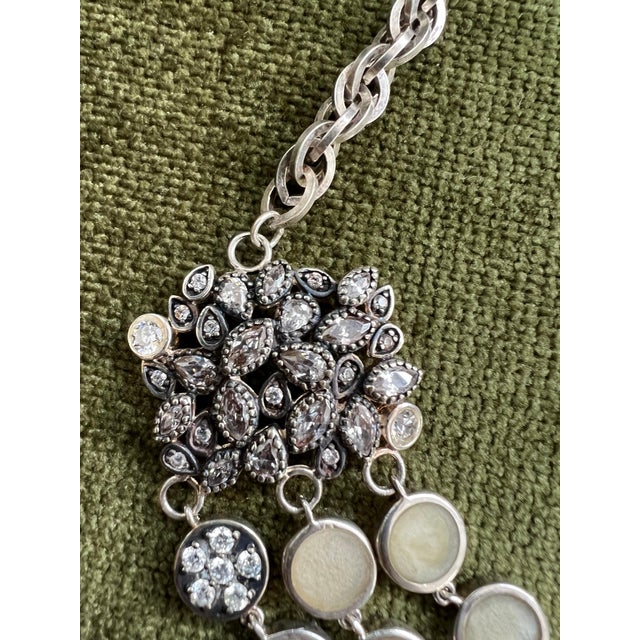 Early 21st Century Miriam Salat Cascade Vintage Sterling & White Topaz Ivory Resin Choker For Sale - Image 5 of 11
