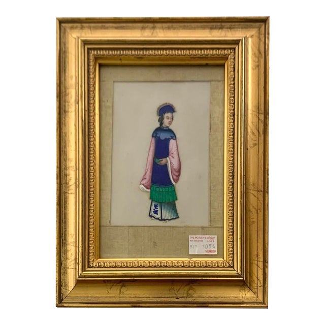 Antique 19th C Chinese Folk Art Pith Painting Female Figure Court Lady Oriental Decor For Sale