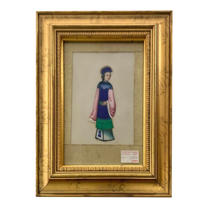 Antique 19th C Chinese Folk Art Pith Painting Female Figure Court Lady Oriental Decor