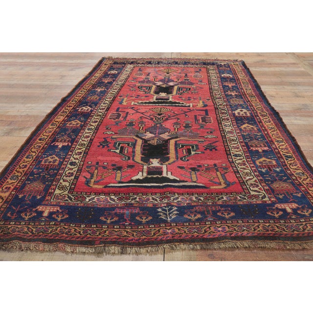 Red Antique Persian Lori Rug With Vase Design - 04'10 X 08'06 For Sale - Image 8 of 9