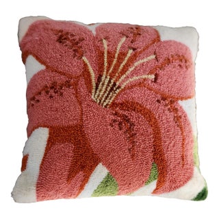 Vibtage Asiatic Lily Hand Hooked Pillow 20" For Sale