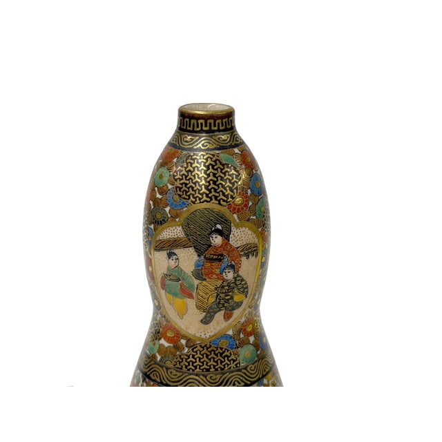 1970s Vintage Asian Gourd Shape Artistic Intricate Graphic Porcelain Mini Vase Art For Sale - Image 5 of 15
