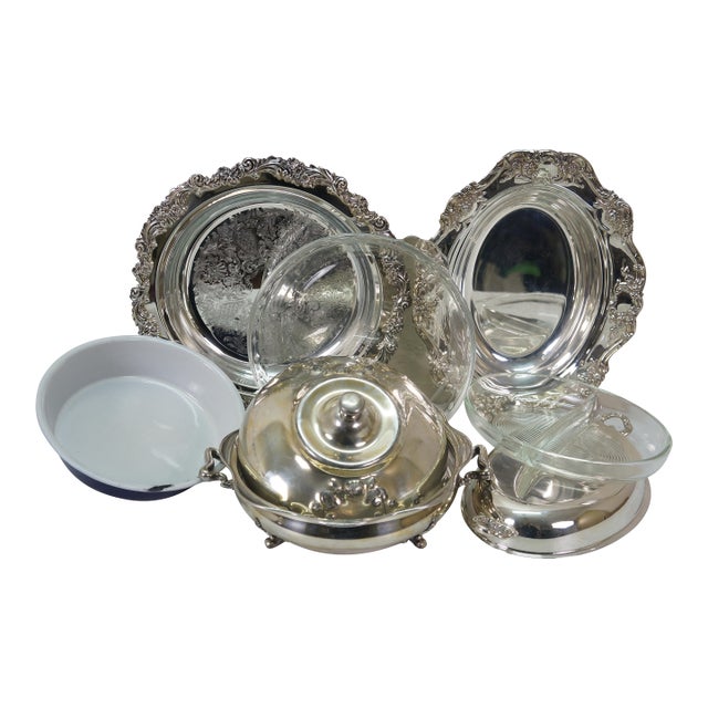 Mid 20th Century Vintage Silverplate Casserole Vegetable Serving Tureens Lidded Dishes W Inserts - 3pcs For Sale