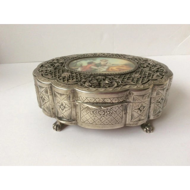 Traditional European Silver Jewel Box With Painting For Sale - Image 3 of 9