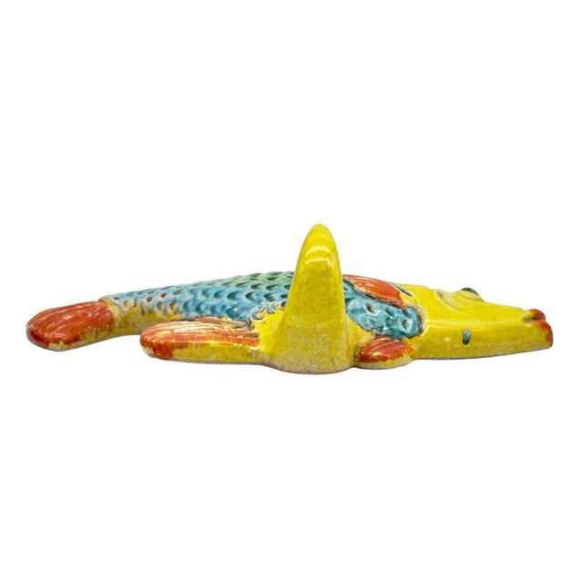 1980s Italian Fish Ceramic Wall Plaque & Hook For Sale - Image 5 of 10