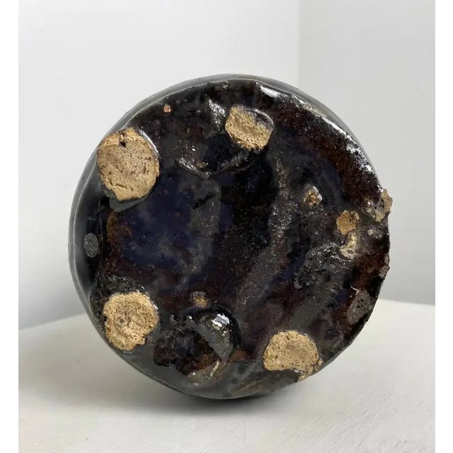 Large Chinese Altar Candleholder in Black Enameled Ceramic, 19th Century For Sale - Image 9 of 11