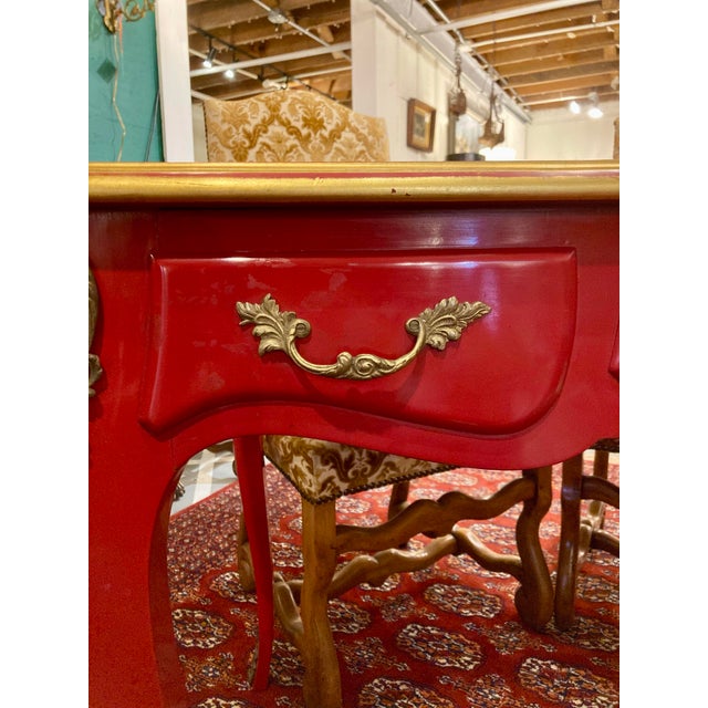 Red Louis XV Red Lacquered Writing Desk For Sale - Image 8 of 9