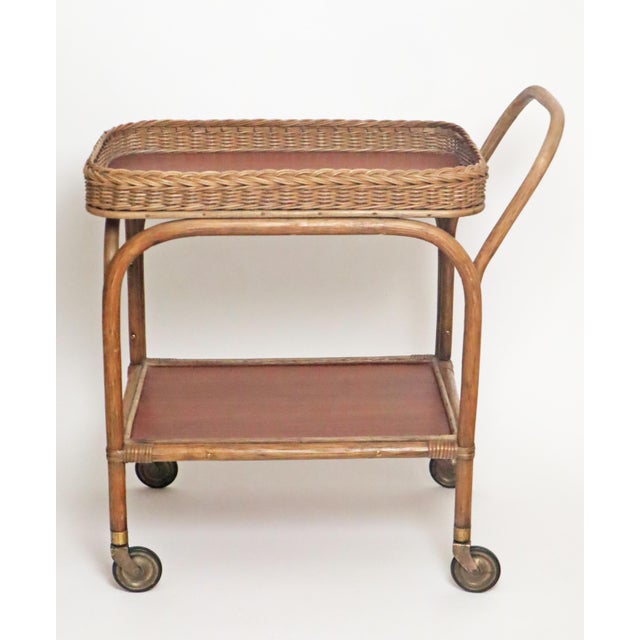 Boho Serving Trolley in Teak, Bamboo and Rattan, 1950s For Sale - Image 14 of 17