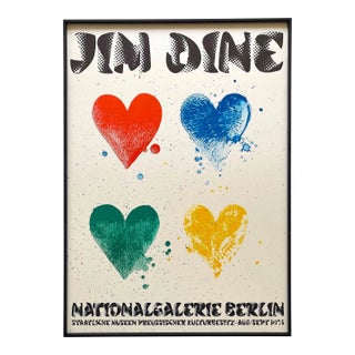 Jim Dine Vintage 1971 Mid Century Modernist Lithograph Print " Four Hearts " Framed Pop Art Exhibition Poster For Sale