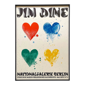 Jim Dine Vintage 1971 Mid Century Modernist Lithograph Print " Four Hearts " Framed Pop Art Exhibition Poster