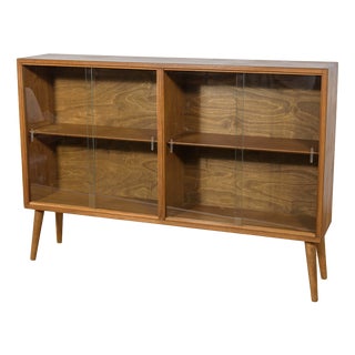 Mid-Century Modern Oak Display Cabinet with Sliding Glass Doors, 1970s For Sale