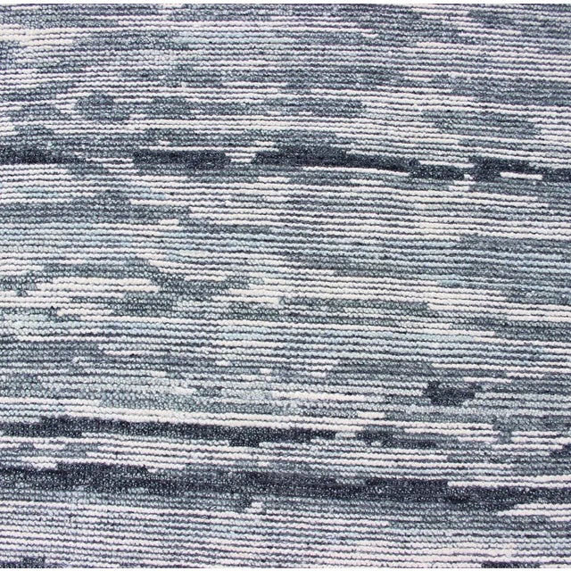 Modern Runner Rug in Soft Gray With Subtle Blue Tones and Linear Pattern For Sale - Image 10 of 12
