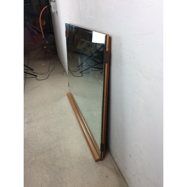 Mid Century Modern Rectangular Mountable / Wall Mirror With Beveled Edge and Limed Oak Detailing at Bottom For Sale - Image 12 of 14