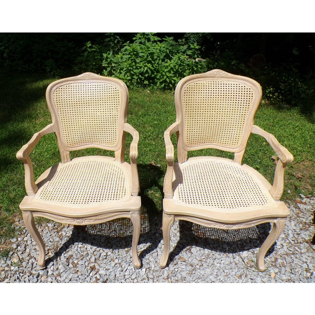 Late 20th Century Vintage Pair Harris Marcus Italian Double Cane Arm Chairs Carved Accent Chairs For Sale - Image 5 of 18