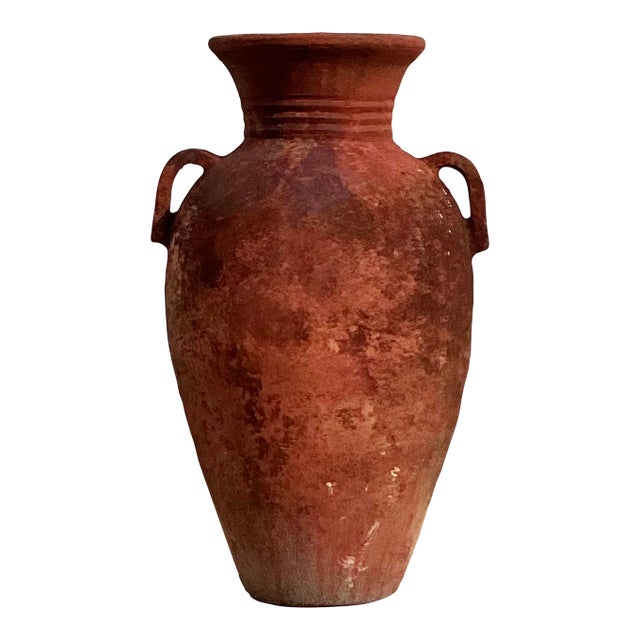 Vintage Boho Ribbed Terracotta Urn For Sale