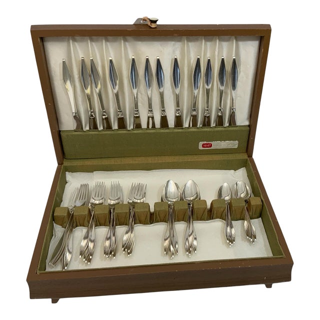1960s Mid-Century Modern Reed & Barton Lark Sterling Silver Flatware Service by John Prip With Chest - 54 pcs For Sale