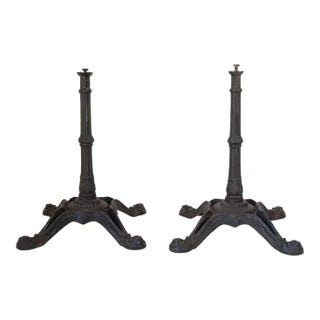 1920s Antique French Cast Iron Bistro Table Stand a Pair For Sale