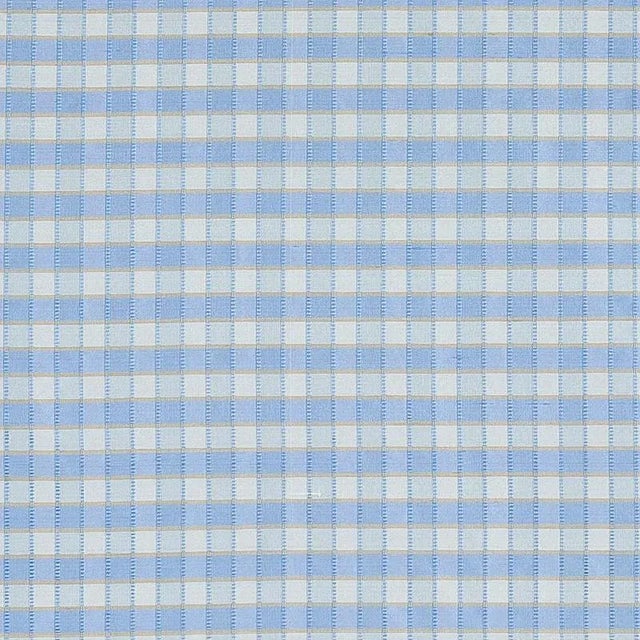 Sample - Schumacher Ingrid Silk Check Fabric in Sky For Sale