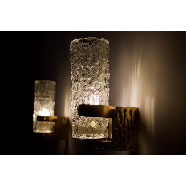Brutalist Wall Sconces in Brass and Glass, 1970s, Set of 2 For Sale - Image 4 of 13