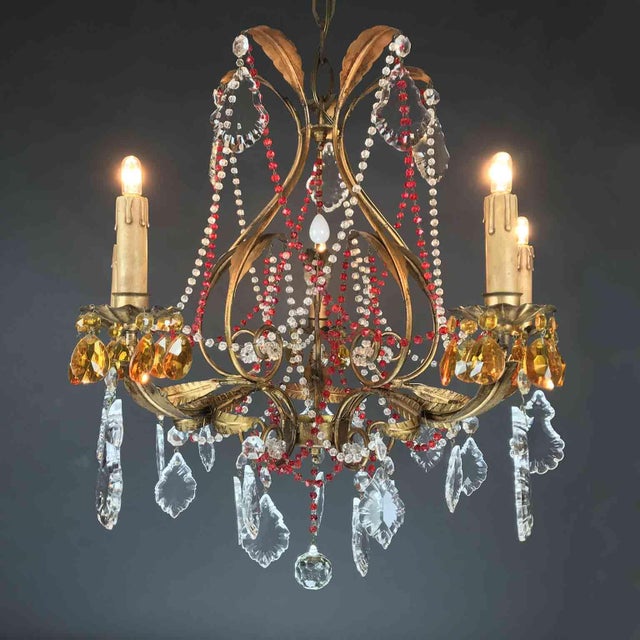 Antique Chandelier with Red Crystals For Sale - Image 6 of 15