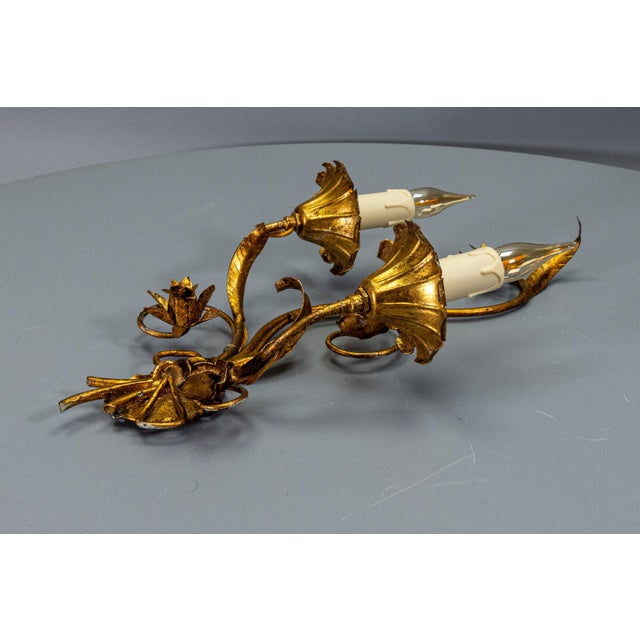 Hollywood Regency Gilt Metal Botanical Two-Light Wall Sconce, 1950s For Sale - Image 18 of 18