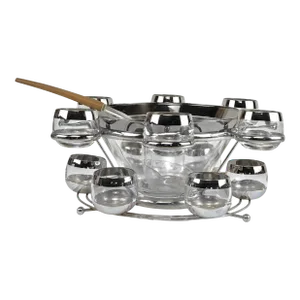 Mid-Century Chrome Lined Punch Bowl & Glasses Serving Set