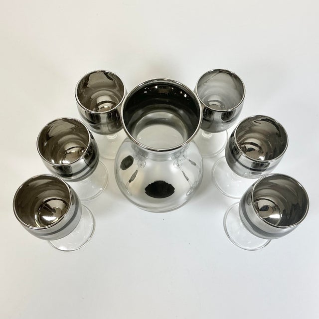 Glass Mid-Century Hollywood Regency Dorothy Thorpe Attrib. Silver Ombré Wine and Carafe Set - 7 Pieces For Sale - Image 7 of 11