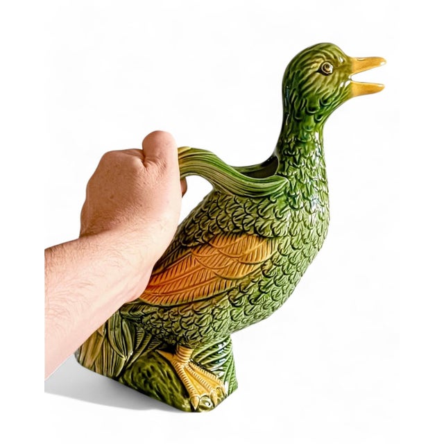French Majolica Duck Pitcher by Keller & Guerin for Saint Clement, 1900s For Sale - Image 6 of 16