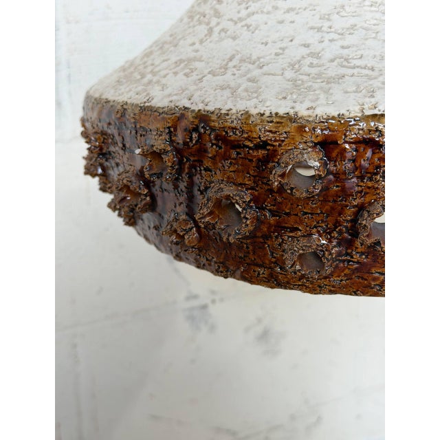 Mid-Century Modern 1970s Mid-Century Modern Ceramic Pendant Light Fixture Textured Studio Pottery Ceiling Lamp For Sale - Image 3 of 11