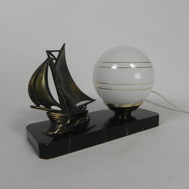 Art Deco Desk Lamp with Sailboat and Globe on Marble Base, 1930s For Sale - Image 16 of 16