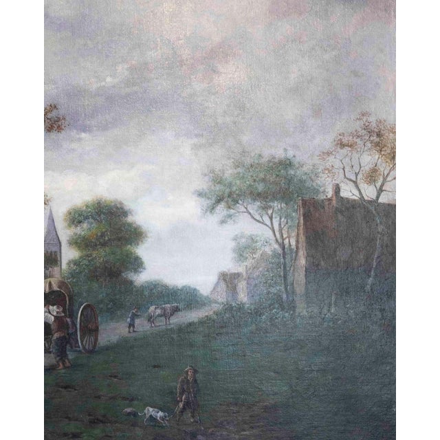 Traditional Flemish 18th Century Oil on Canvas, Suburban Street with Wayfarers For Sale - Image 3 of 12