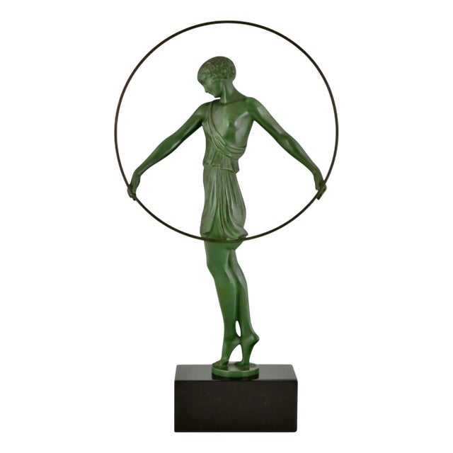 Art Deco Harmony Sculpture of Dancer with Hoop by Pierre Le Faguays for Max Le Verrier, 1930s For Sale