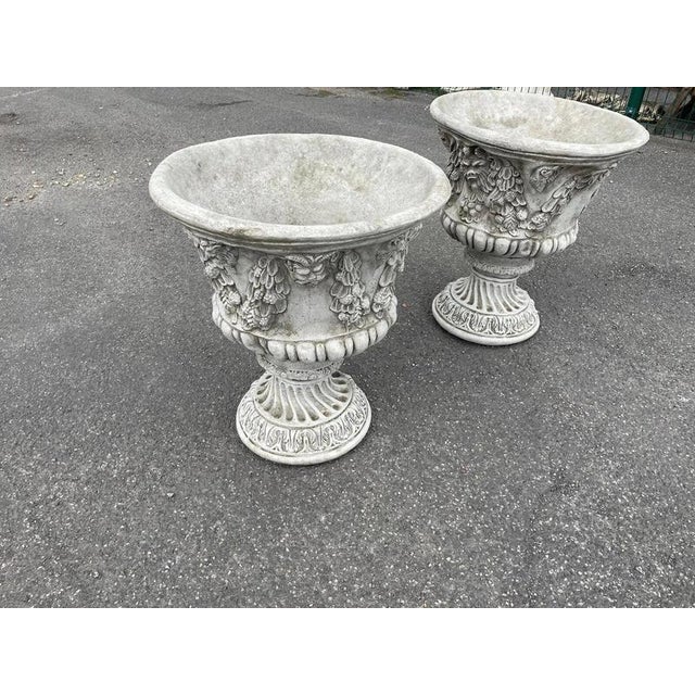 Bacchus Classical Reconstituted Stone Garden Urns, Set of 2 For Sale - Image 4 of 9