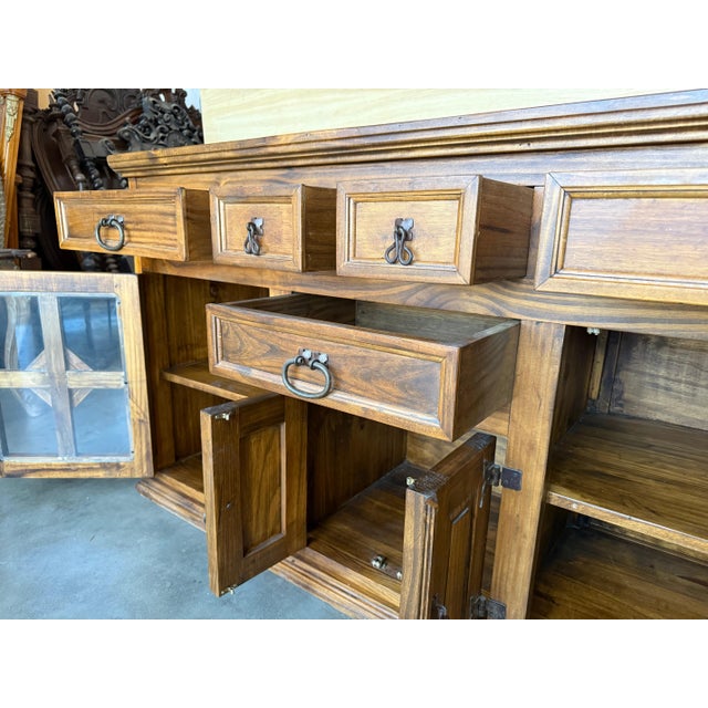 20th Large Catalan Spanish Baroque Light Oak Tuscan Credenza or Buffet For Sale - Image 14 of 18