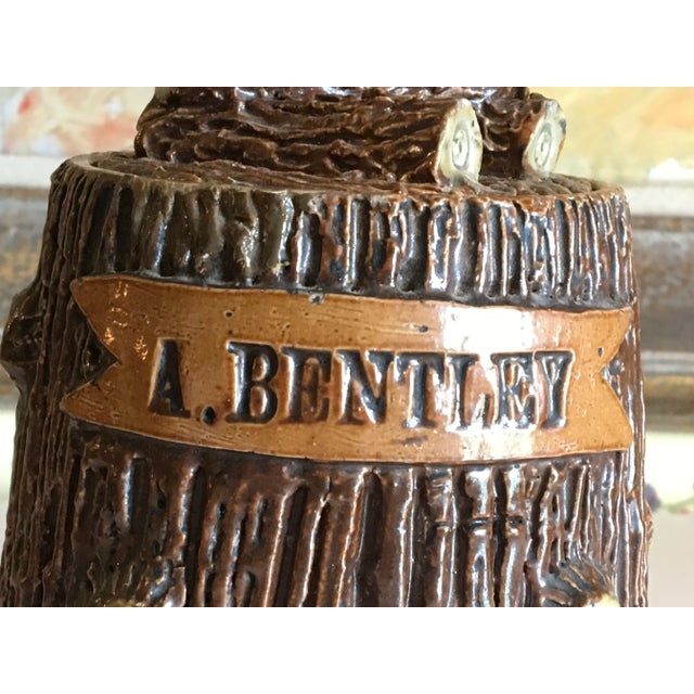 William Speer English New Zealand Majolica Pottery Tobacco Jar Faux Bois Signed For Sale - Image 4 of 13