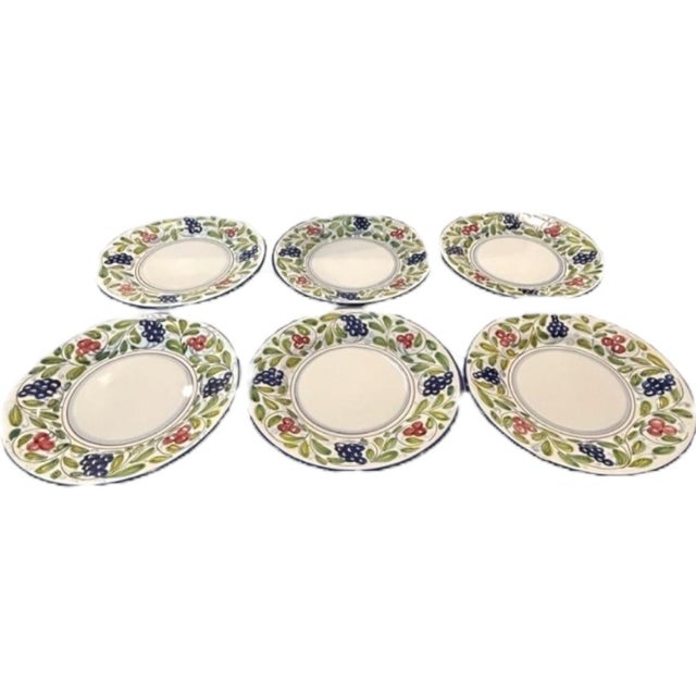 Excellent condition~no chips, cracks or crazing! This whimsical design of grapes and cherries with blue trim salad/dessert...