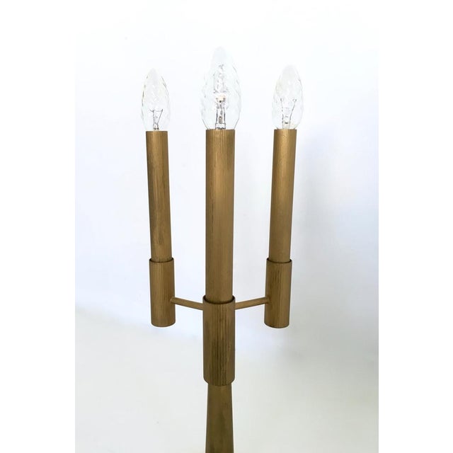 Vintage Brass Three-Arm Table Lamp with Candelabra Design, Italy, 1950s For Sale - Image 6 of 7