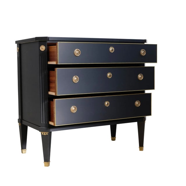 1950s Gustavian Style 3 Drawer Chest Painted Super Finish Black For Sale - Image 6 of 8