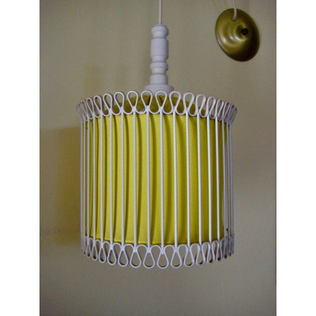 Mid-Century Modern Mid-Century Modern White and Yellow Iron Chandelier For Sale - Image 3 of 11