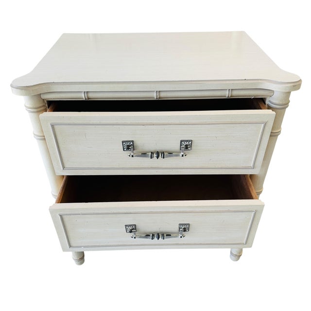 Henry Link Vintage Henry Link Bali Hai Faux Bamboo Nightstand – Original Cream Finish For Sale - Image 4 of 12