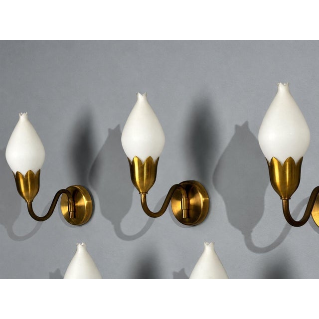 Metal Fog & Mørup, Eight Wall Lights, Brass, Glass, Denmark, 1950s For Sale - Image 7 of 15
