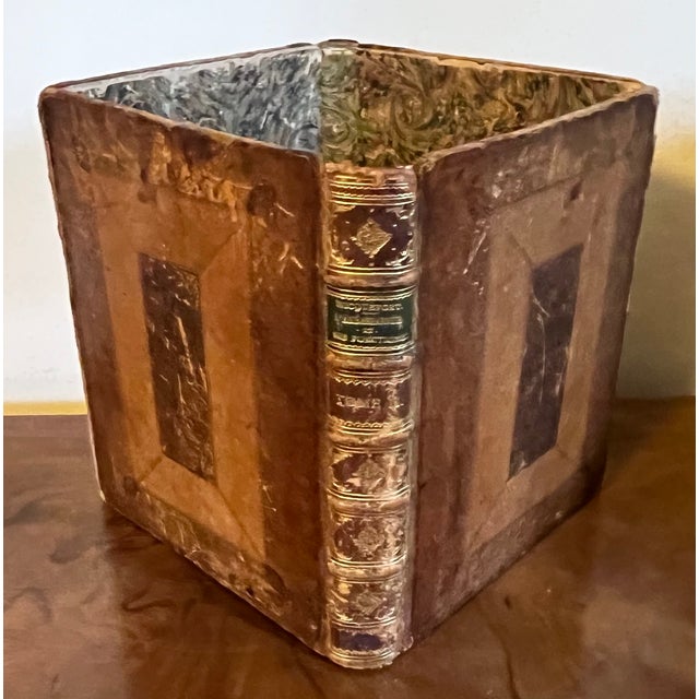 Antique 19th century French leather bound book form library waste paper basket or box for the desk. Made from two leather...