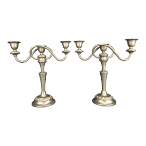 Antique English Silver Plated Metal Ornate Candelabras - Set of 2