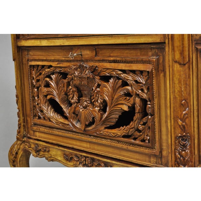 Vintage French Baroque Style Carved Wood & Glass Curio China Display Cabinet For Sale - Image 11 of 16