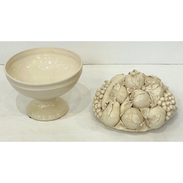 Ceramic Italian Creamware Tureen or Bowl on Pedestal With Mixed Fruit Topiary Top For Sale - Image 7 of 9