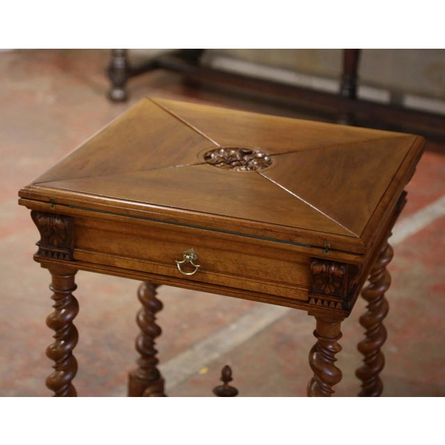 French 19th Century French Louis XIII Walnut Envelope Card Table With Drawer For Sale - Image 3 of 11