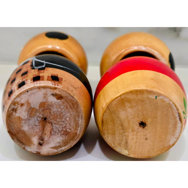 Vintage Japanese Wedding Kokeshi Dolls – Hanayome Bride & Mubuko Groom Folk Art Pair, Hand-Painted Wood For Sale - Image 10 of 10
