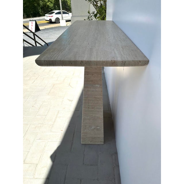 Currey & Co Demi Travertine Console Table For Sale - Image 9 of 9