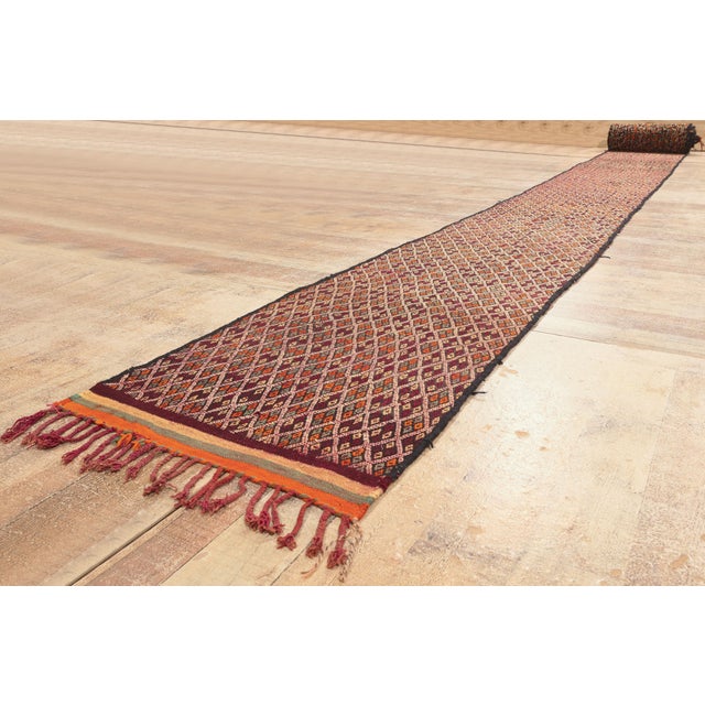 Burgundy Vintage Taznakht Moroccan Kilim Rug, 02'04 X 50'08 For Sale - Image 8 of 10
