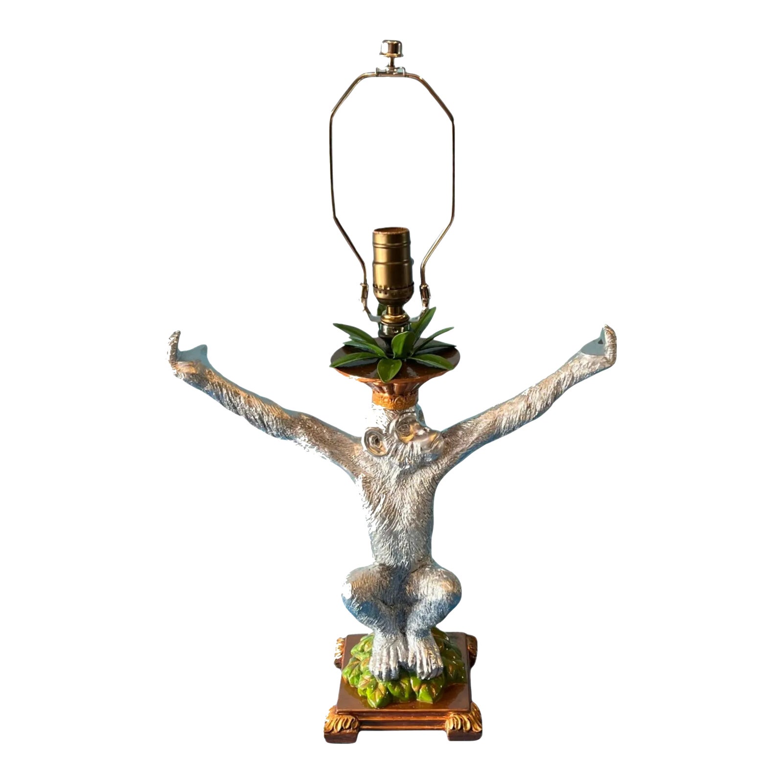 Vintage Chrome Tone Chimpanzee Table Lamp | Chairish